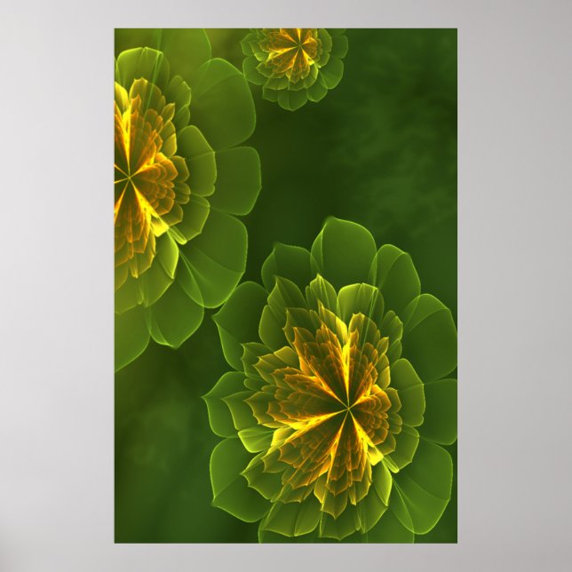 Affiche Imaginaire Vert Jaune Fleurs fractales (Devant)