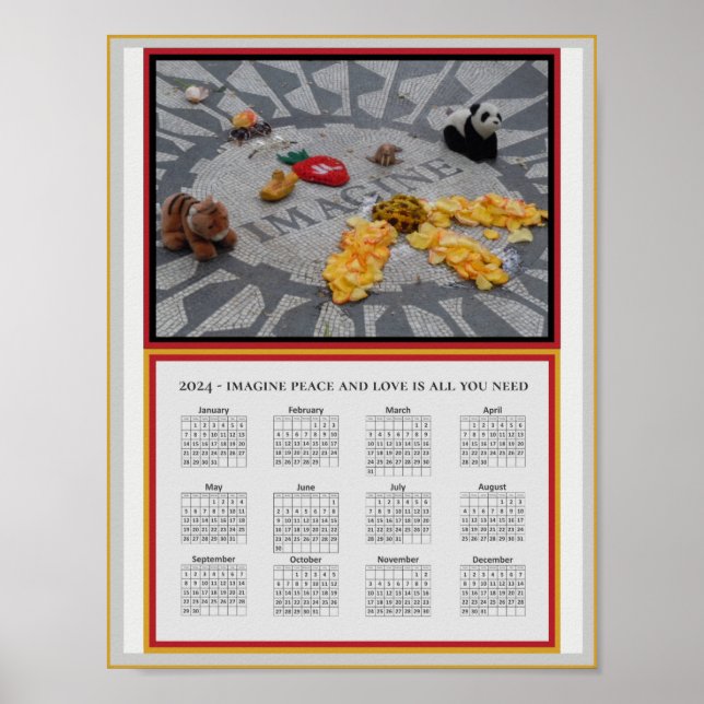 Affiche Imagine Peace Photo 2024 Calendrier Imprimable ou (Devant)