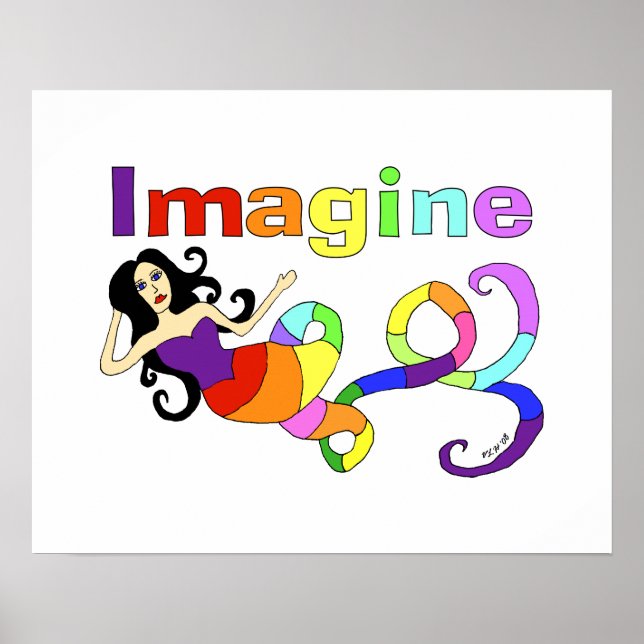 Affiche Imaginez l'affiche Arc-en-ciel Mermaid Art (Devant)