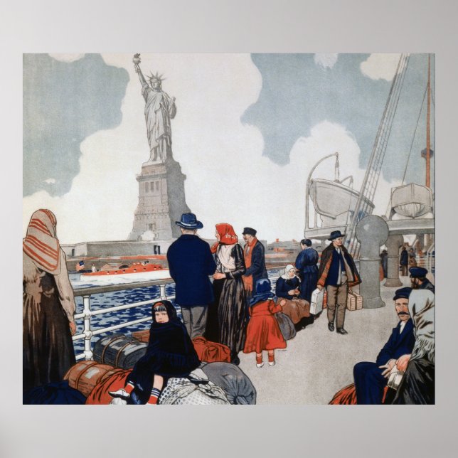 Affiche Immigrants vintages et Statue de la Liberté Art (Devant)