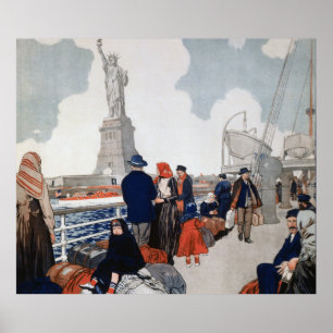 Affiche Immigrés vintages et statue d'art de liberté
