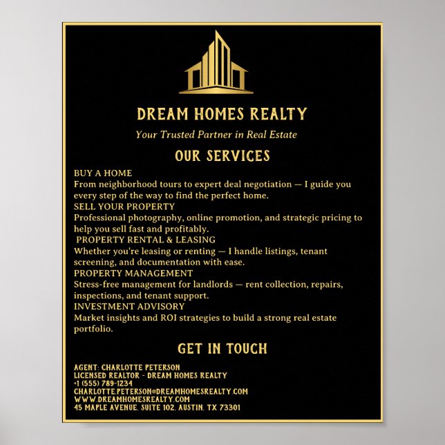 Affiche Immobilier Noir & Or  (Devant)