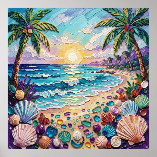 Affiche Impasto Beach and Sea Glass Sunset and Sunrise (Devant)