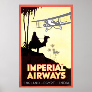 Affiche IMPERIAL AIRWAYS Fly to England Egypt India Advert