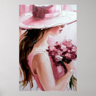 Affiche Impr. de femme romantique avec des fleurs – Rose t