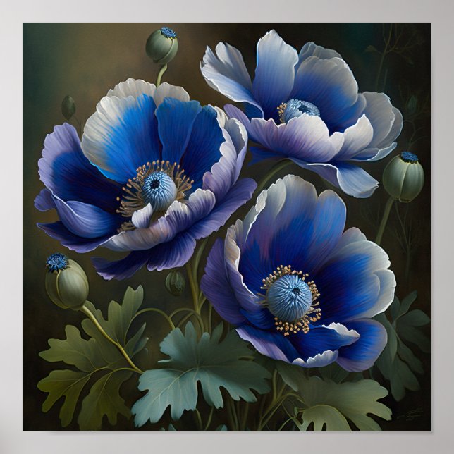 Affiche Impression Artistique Fleurs Anémone Bleue (Devant)