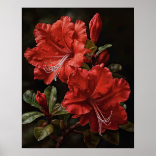 Affiche Impression Artistique Fleurs d'Azalée Roug
