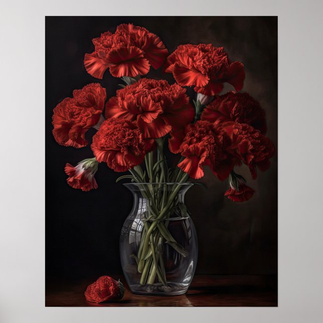 Affiche Impression Artistique Fleurs Œillet Rouge (Devant)