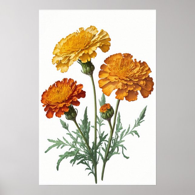 Affiche Impression Artistique Fleurs Tagetes Orang (Devant)