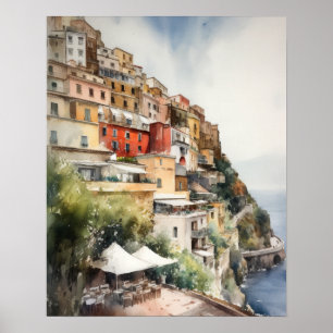 Affiche Impression d'Art Aquarelle Positano Italie