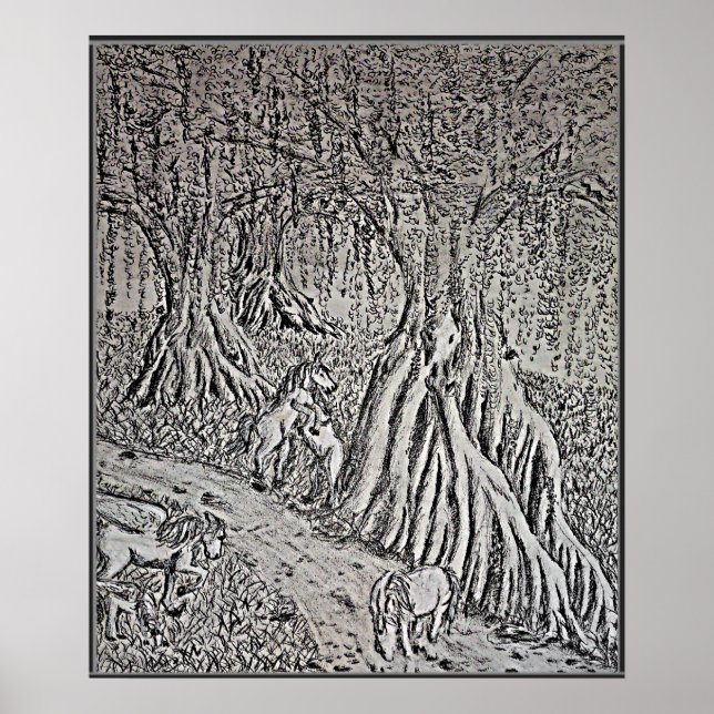Affiche Impression Noir & Blanc Mythe du Cheval (Devant)