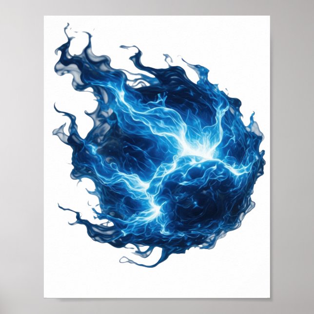 Affiche Impressionnant motif FLAMME BLEUE argentée (Devant)