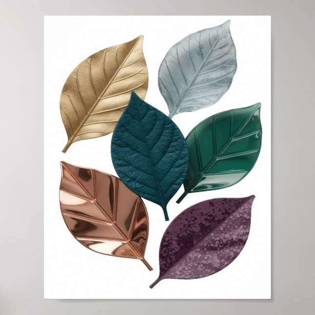 Affiche Impressionnant motif imprimé feuille argenté LEAFY (Devant)