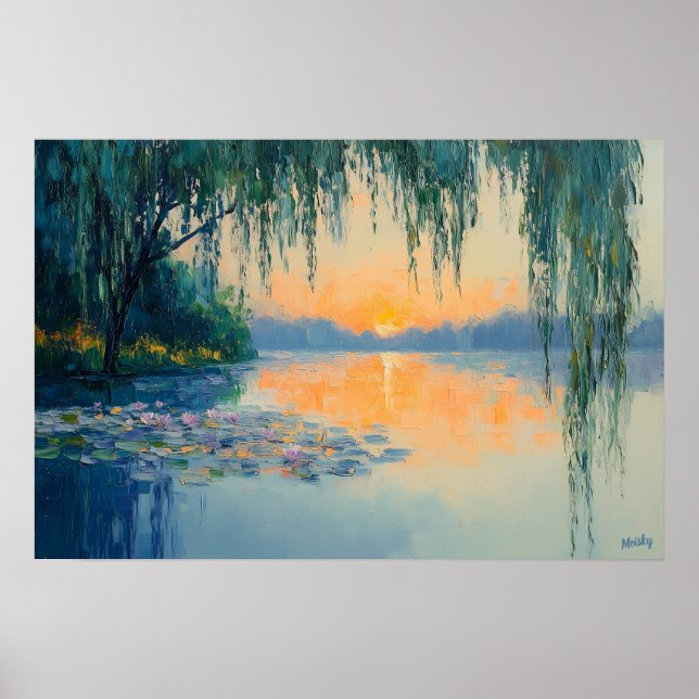 Affiche Impressionnisme Coucher de Soleil sur Lac Tranquil (Devant)