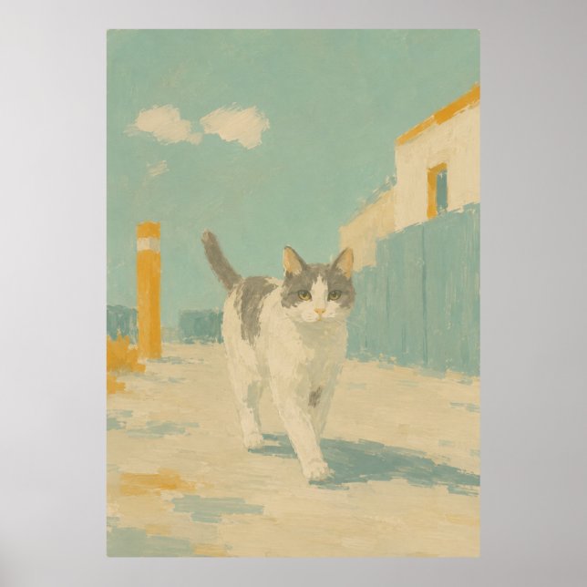Affiche Impressionnisme de chat de rue peinture à l'huile  (Devant)