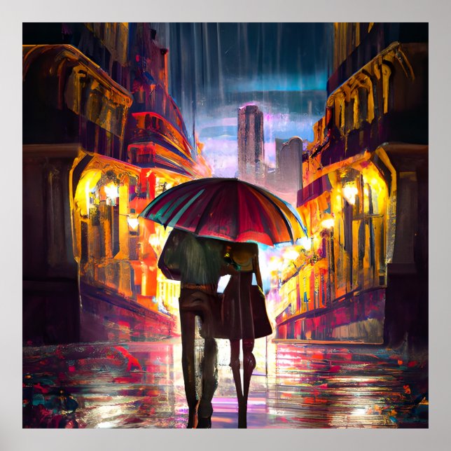 Affiche Impressionnisme France un couple marchant sous la  (Devant)