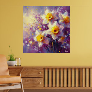 Affiche Impressionniste Daffodique Floral Purple Jaune Art