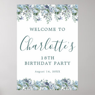 Affiche Imprimable 18e anniversaire Blue Floral Bienvenue