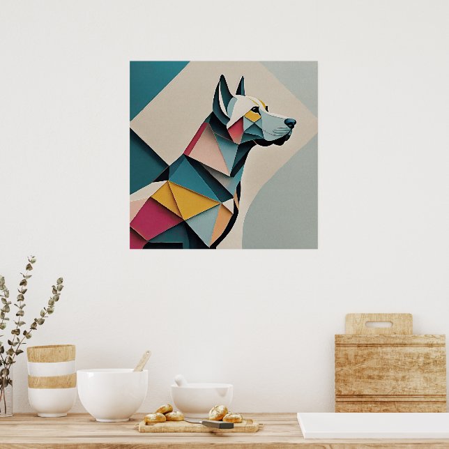 Affiche Imprimable belle illustration géométrique Chien (Cuisine)