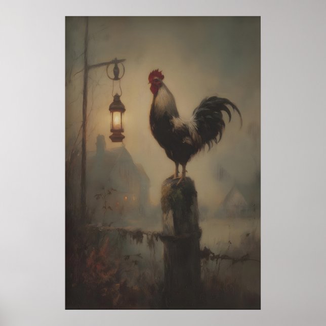 Affiche Imprimable d'art de coq rustique Lanterne gothique (Devant)