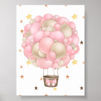 Affiche Imprimable Montgolfière Rose et Or Aquarelle