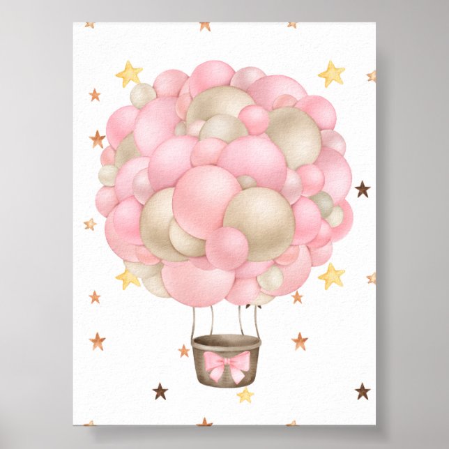 Affiche Imprimable Montgolfière Rose et Or Aquarelle (Devant)