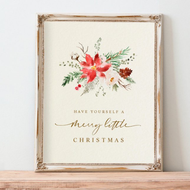 Affiche Imprimable Noël Imprimer Élégant Boho Green (Printable Christmas Gift - Boho Elegant Holiday Print with poinsettia and greenery foliage)