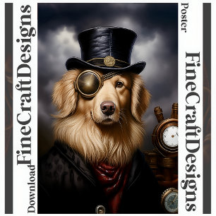 Affiche Imprimable Steampunk Golden Retriever Casquette 13