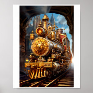 Affiche Imprimable Steampunk Steam Train Faux Ink 037