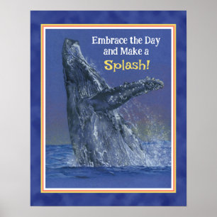Affiche Imprimante amusante baleine - Bordure bleue profon