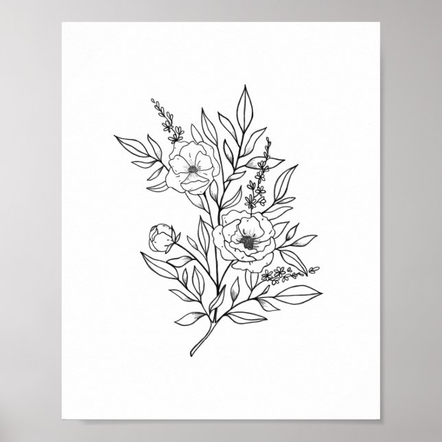 Affiche IMPRIMATION D'ART DE MUR | Art Art Floral Line Art (Devant)