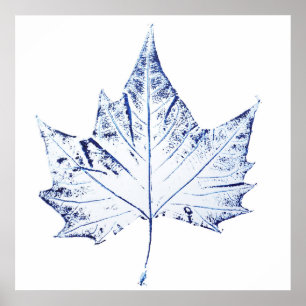 Affiche imprimé à la main imprimé plante marine bleu 1 feu