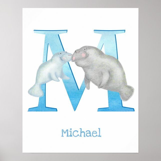 Affiche Imprimé ABC animal M est pour lamantin (Devant)