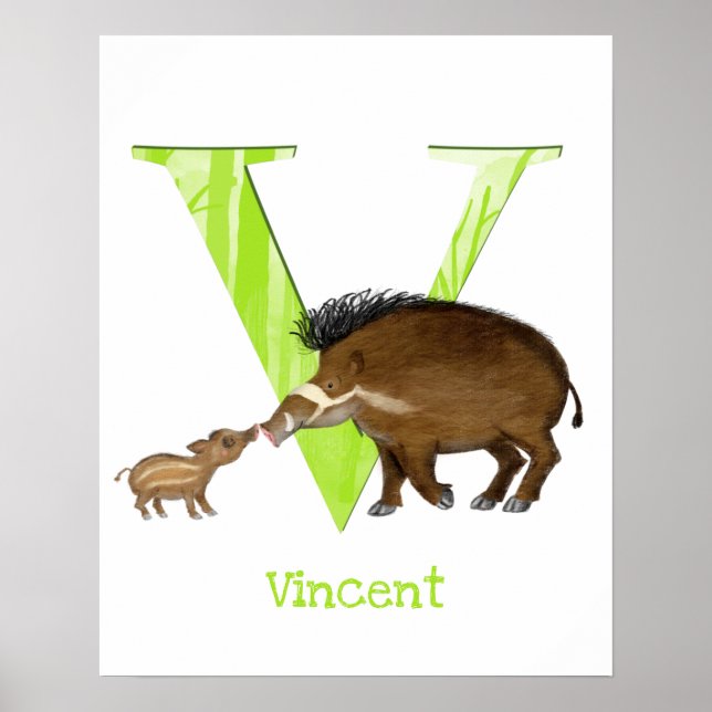 Affiche Imprimé ABC animal V est pour le cochon verruqueux (Devant)