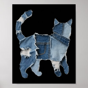 Affiche Imprimé animal de chat en patch en denim drôle rét