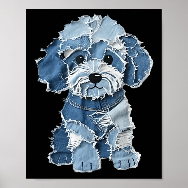 Affiche Imprimé animal de chien de patch en jean drôle rét (Devant)