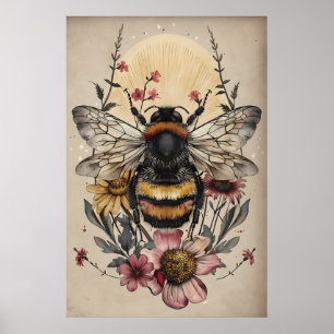 Affiche Imprimé Bohème Abeille Dans Fleur, Mur De Cottagec