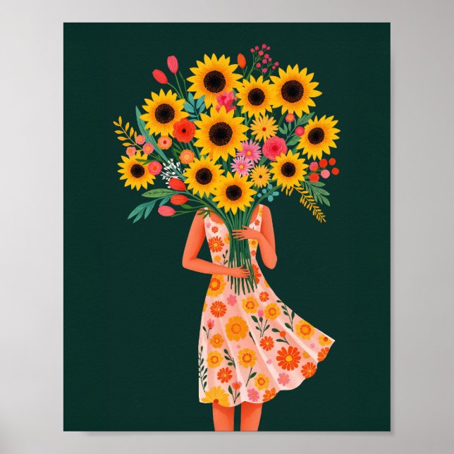 Affiche Imprimé d'art couleur de Fille aux Fleurs (Devant)