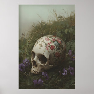 Affiche Imprimé d'art de crâne floral Académie sombre sorc