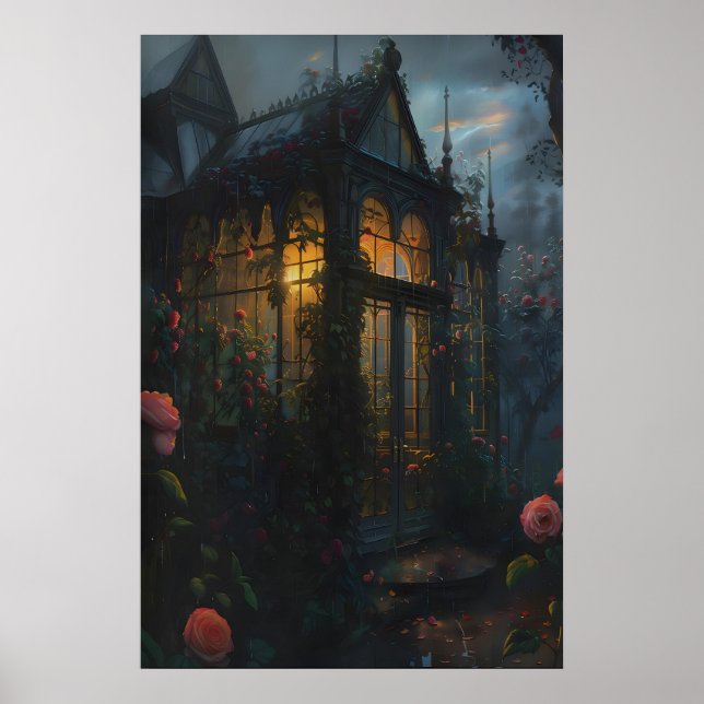Affiche Imprimé d'art de roses de serre florale gothique (Devant)