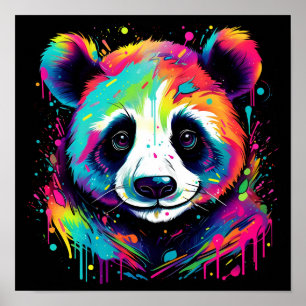 Affiche imprimé d'art numérique de l'ours de néon coloré,