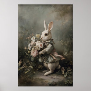 Affiche Imprimé de bouquet de lapin victorien, Pâques