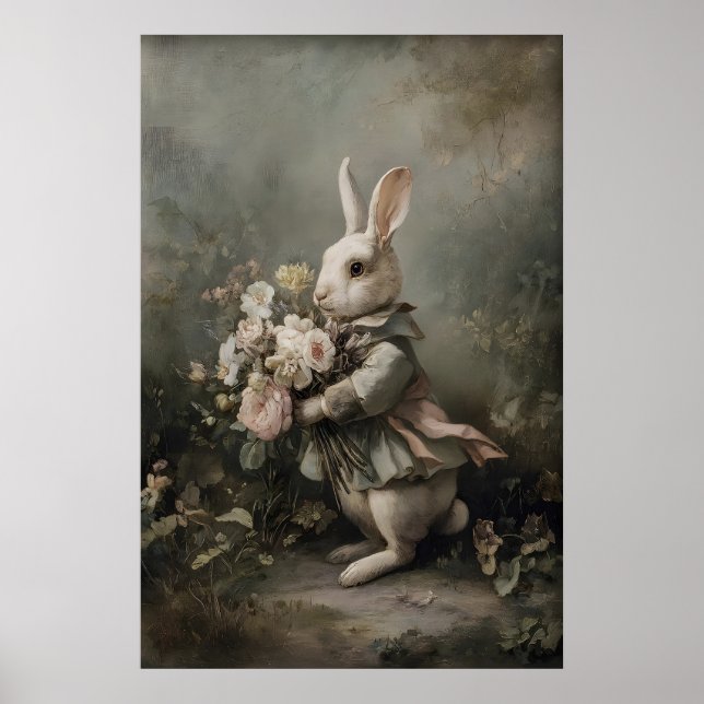 Affiche Imprimé de bouquet de lapin victorien, Pâques (Devant)
