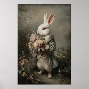 Affiche Imprimé de bouquet de veste de lapin victorien, Pâ