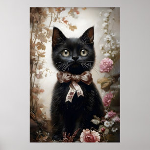 Affiche Imprimé de chat noir amateur de fleurs, victorien