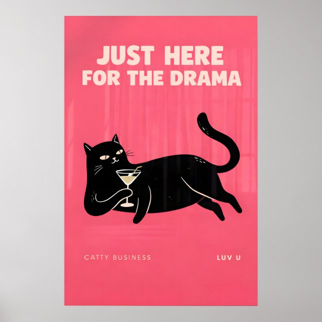 Affiche Imprimé de cocktail de chat impertinent, mur de l' (Devant)
