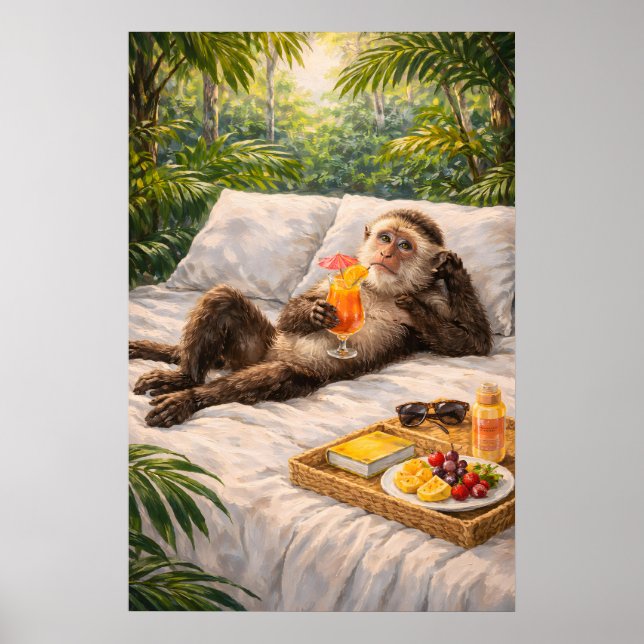 Affiche Imprimé de cocktail de singe relaxant, Jungle trop (Devant)