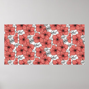 Affiche imprimé de fleurs esquissé en couleur vive