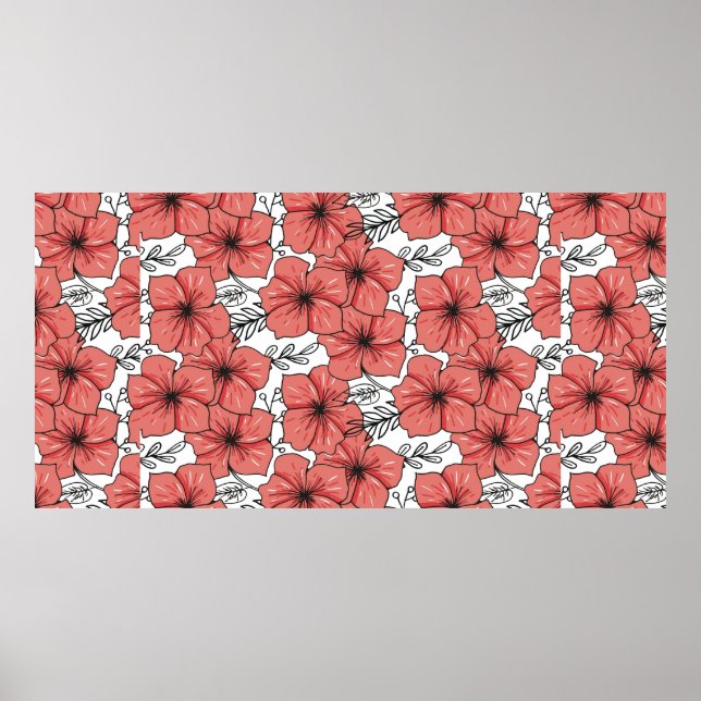 Affiche imprimé de fleurs esquissé en couleur vive (Devant)