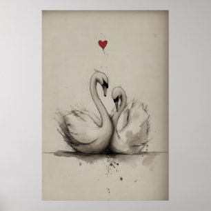 Affiche Imprimé de la Saint-Valentin Cygnes Amour, Cœur